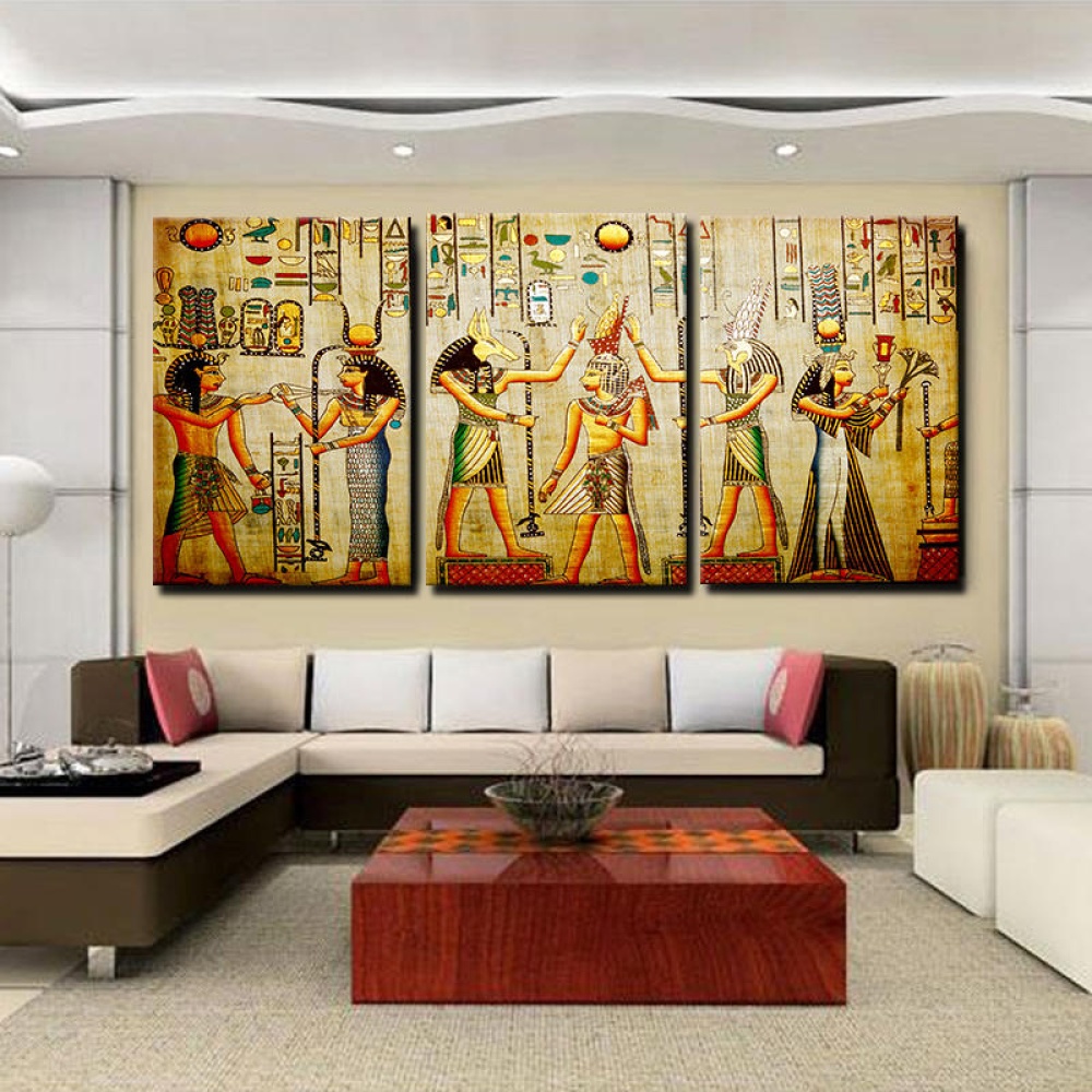 Miico Hand Painted Three Combination Decorative Paintings Cleopatra Portrait Wall Art For Home Decoration - Image 2