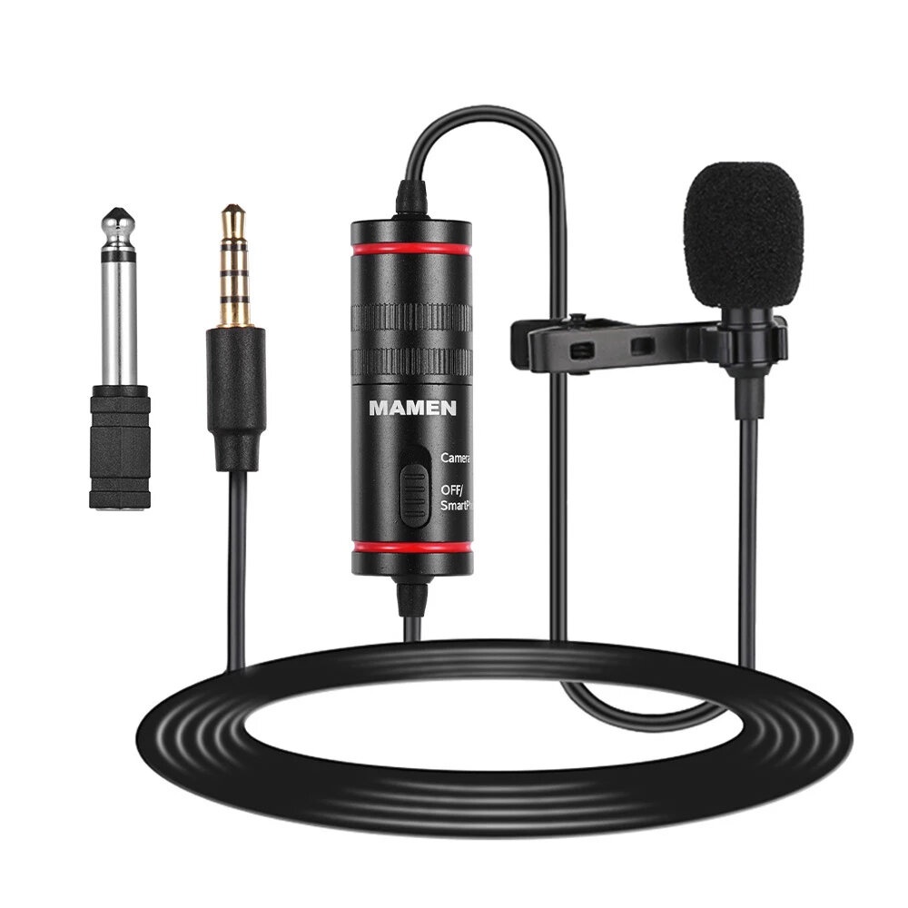 MAMEN KM-D1 Microphone filaire Microphone e revers e pince CVC Reduction du bruit Ceble 8M Prise 3.5MM Mini micro e condensateur pour enregistrement de diffusion de reunion Vlogging - Noir