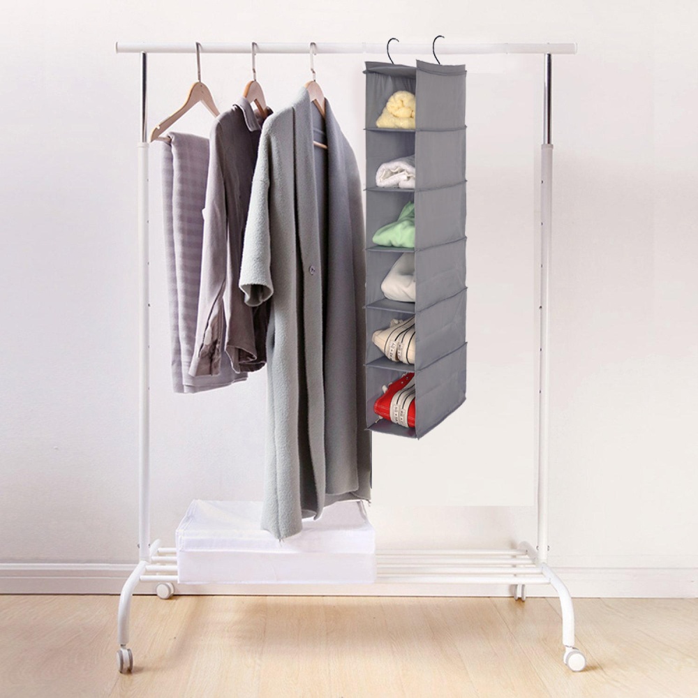 Waterproof Oxford 6 Layers 2 Hooks Hanging Clothes Storage Bag - Grey - Image 2