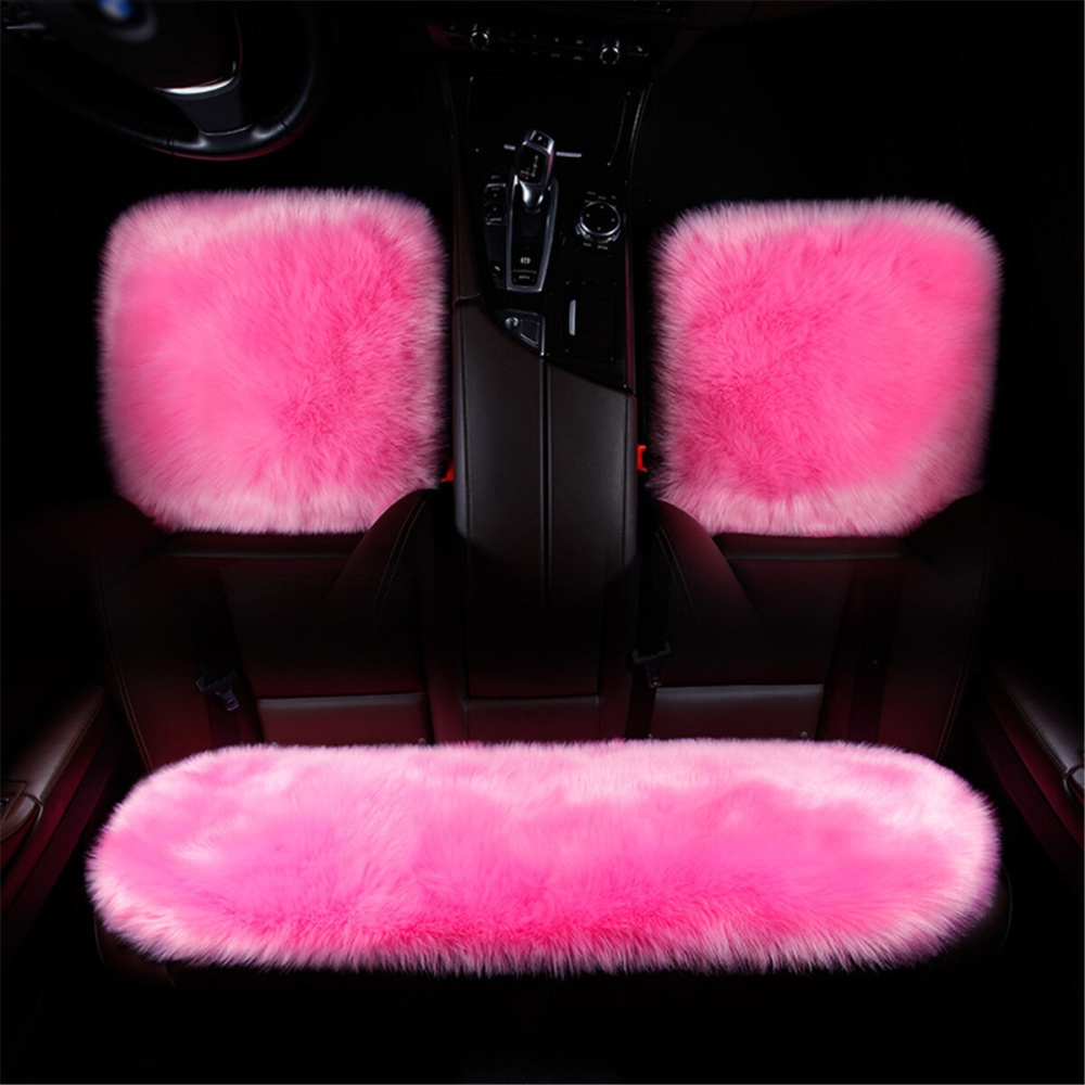 3pcs Car Imitation Wool Cushion without Backrest Winter Seat Cushion - White - Image 2