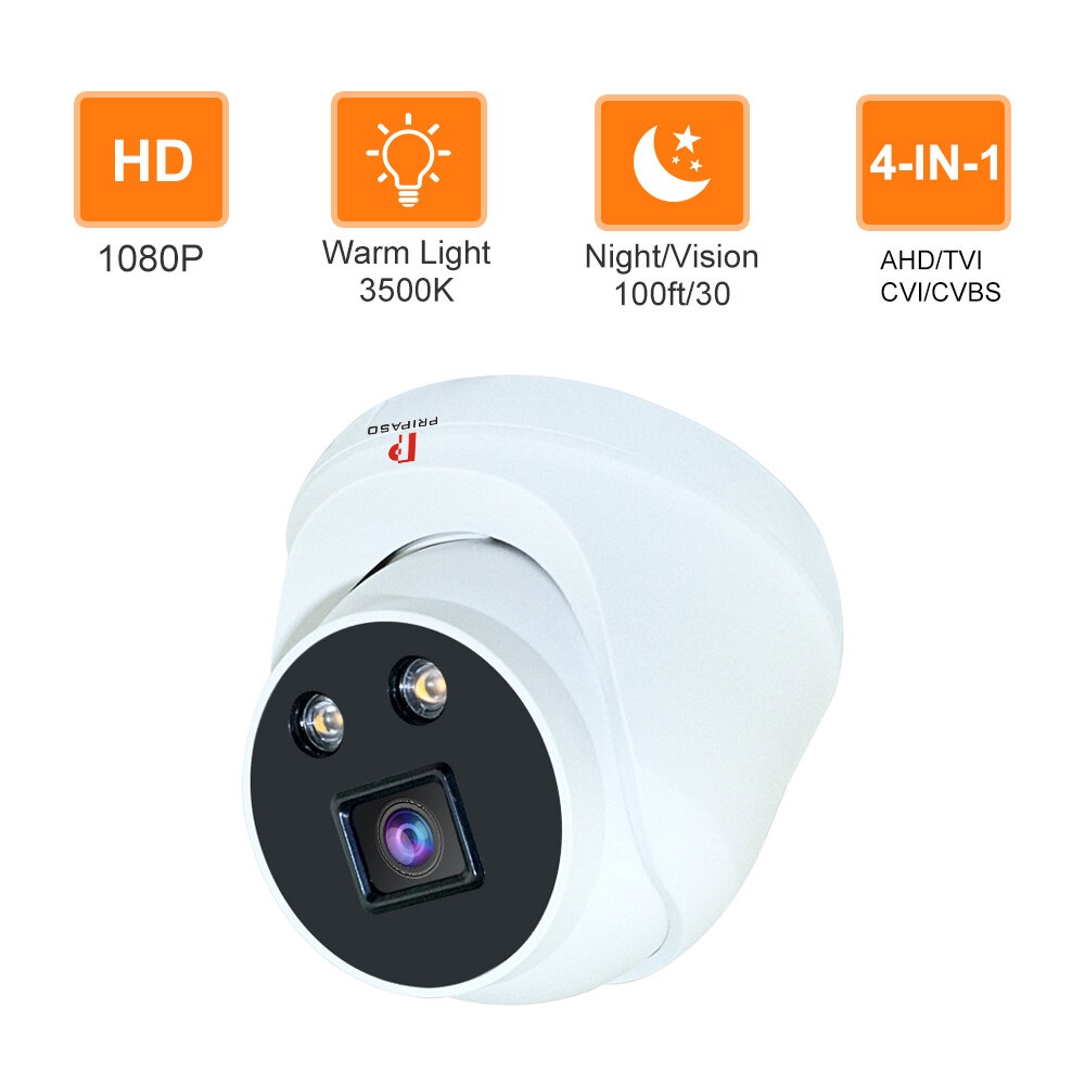 Pripaso 4 en 1 camera TVI / AHD / CVI 1080P Wide View Mini Dome CCTV Camara Night Vision 3.6mm Lens Analog Camera for Home