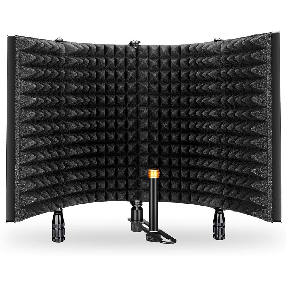 AIMEIYIN 5 Foldable Panels Microphone Soundproof Cover Mic Isolation Shield Noise Reduction Windproof Screen Filter for Live Recording Studio - plast