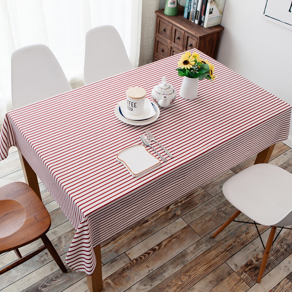 Cotton and Linen Simple Pastoral Tablecloth Geometric Tectangular Table Cover with Color Stripes Simple Geometric Tablecloth Color Stripe Cotton Past - Image 2