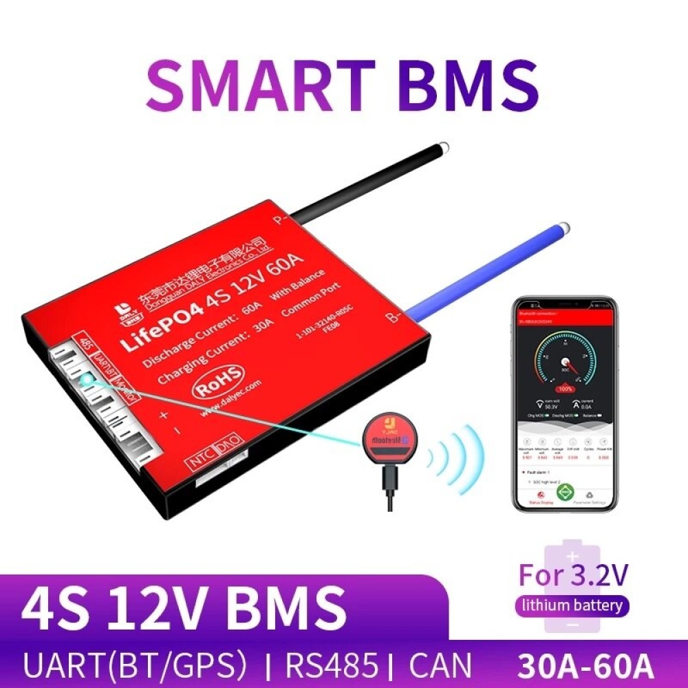 DALY BMS 4S 12V 30A 40A 50A 60A Smart Battery Protection Board 3.2V 18650 BMS LiFePO4 BMS with Bluetooth UART RS485 CAN NTC Function - 30A com UART B