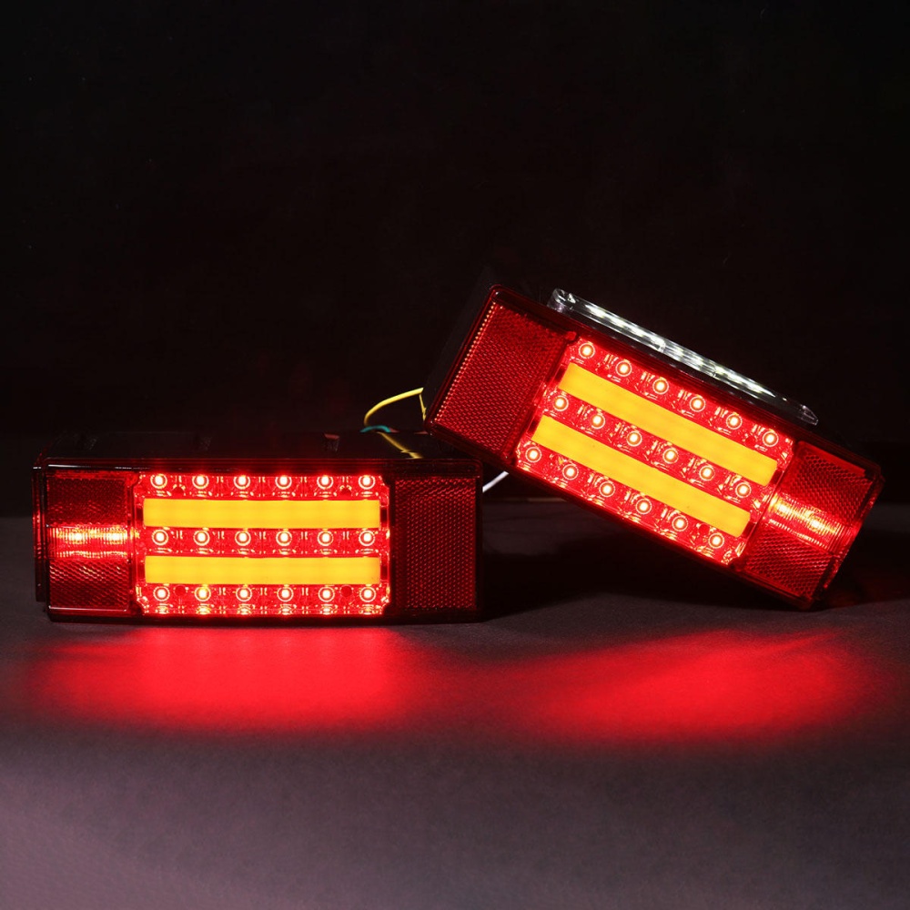 2Pcs Car LED Rectangle Stud Stop Brake Lamps Turn Tail Lights Waterproof for Truck Trailer Boat - Image 2