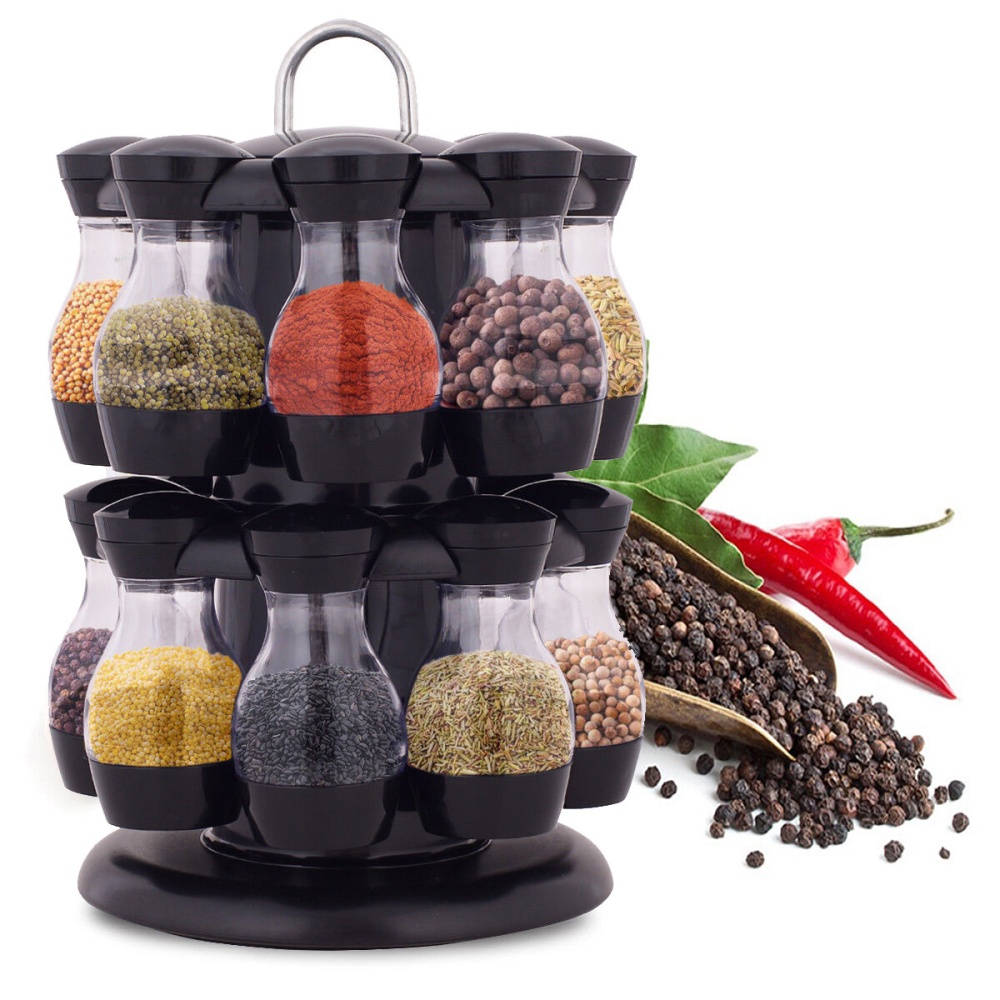 16 Jar Rotating Spice Rack Carousel Kitchen Storage Holder Condiments - Image 2