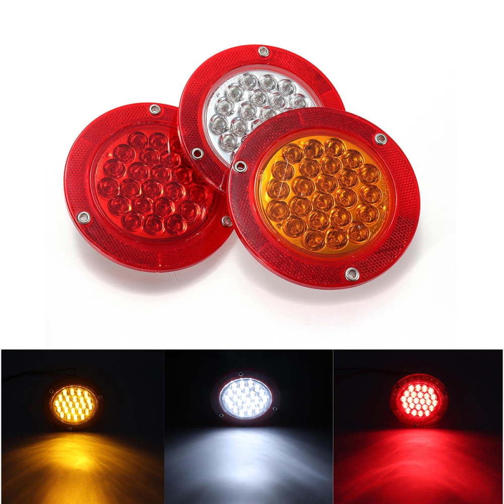 12V 24 LED Round Car Rear Tail Light Turn Signal Reversing Lamp for Trunk Tailer - Yellow