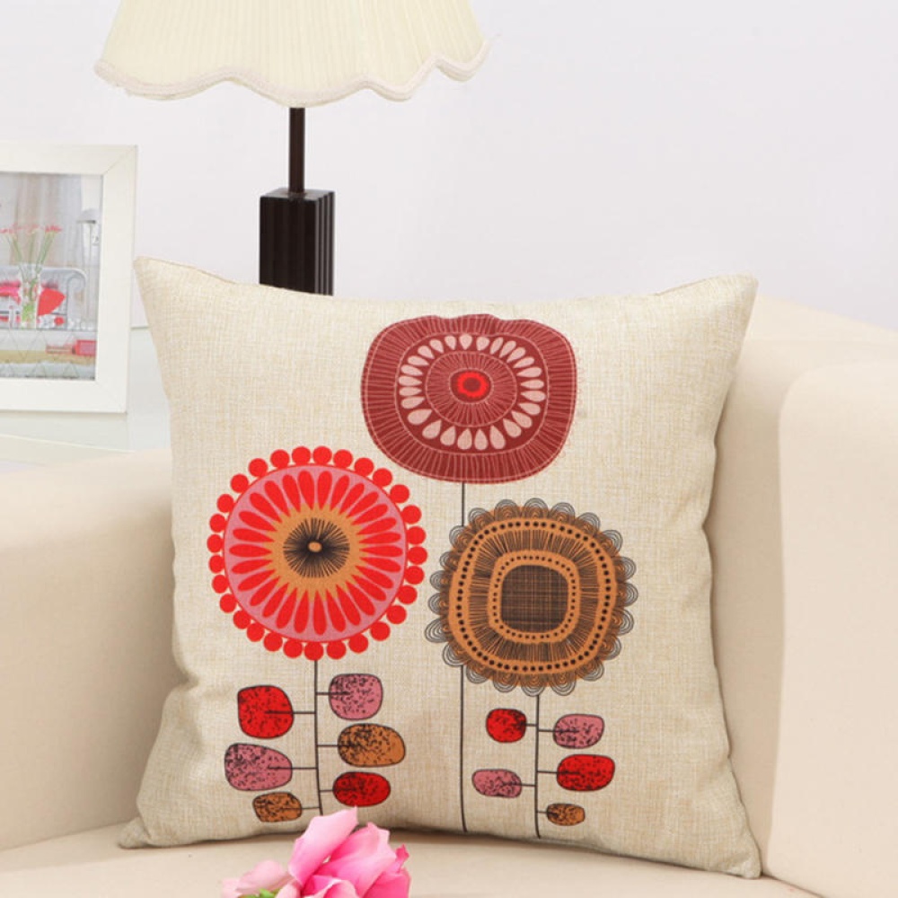 Concise Style Flower Pattern Decoration Cushion Cover Square Linen Pillow Case - #1 - Image 2