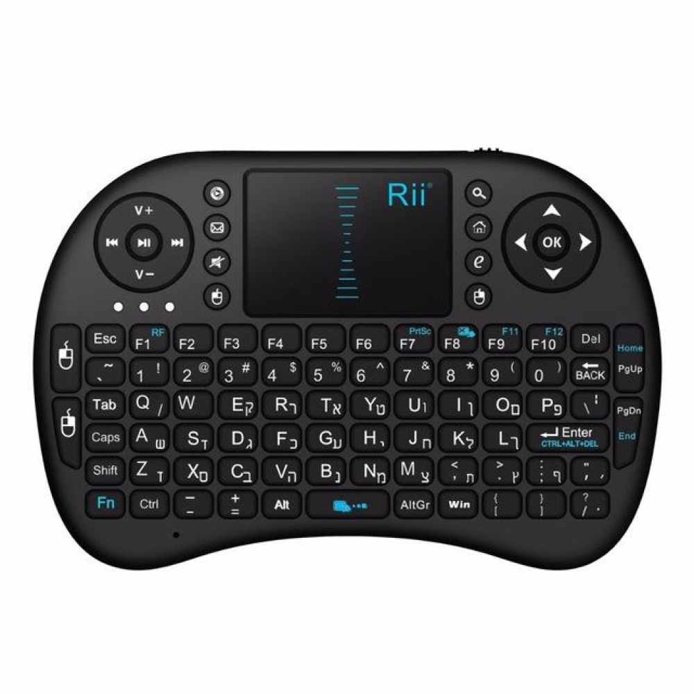 RII I8 2.4G Wireless Hebrew Qwerty Mini Keyboard Touchpad Air Mouse - Black