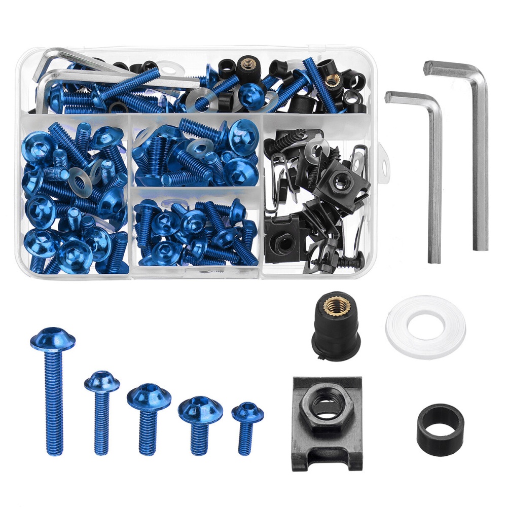 177PCS Black Fairing Bumpers Panel Bolts Kit Fastener Clips Screw for Motorcycle - Blue - Image 2