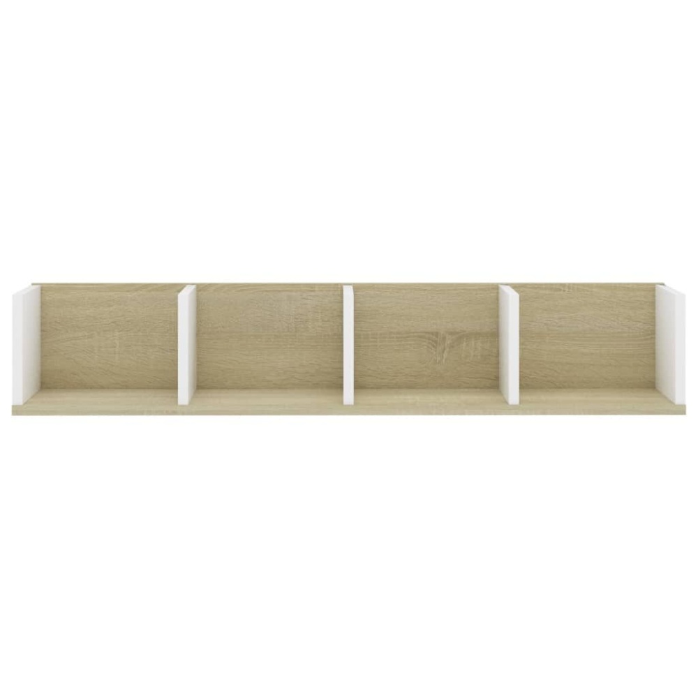 CD Wall Shelf White and Sonoma Oak 39.4"x7.1"x7.1" Chipboard - Image 2