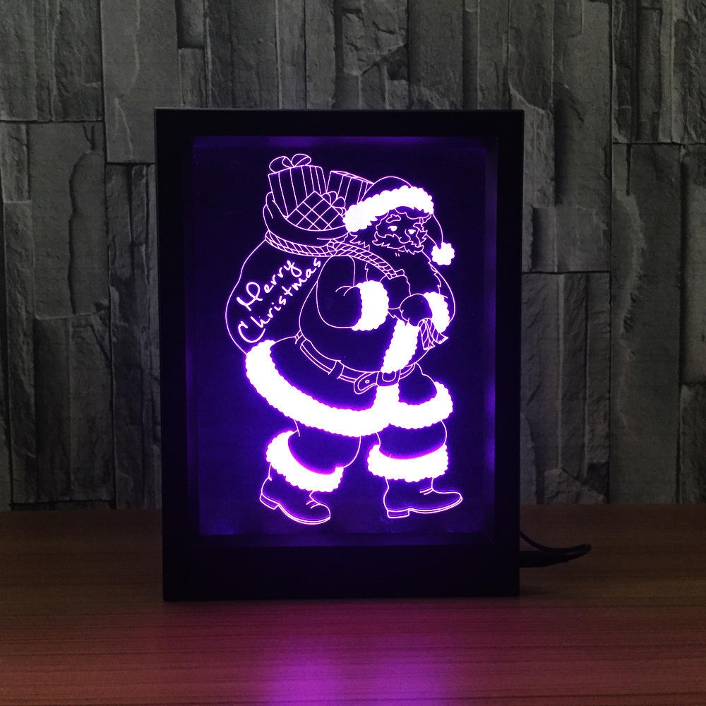 LED 3D  Colorful Photo Frame Night Lights 7 Colors Change Remote Control Desk Santa Lamp - Image 2