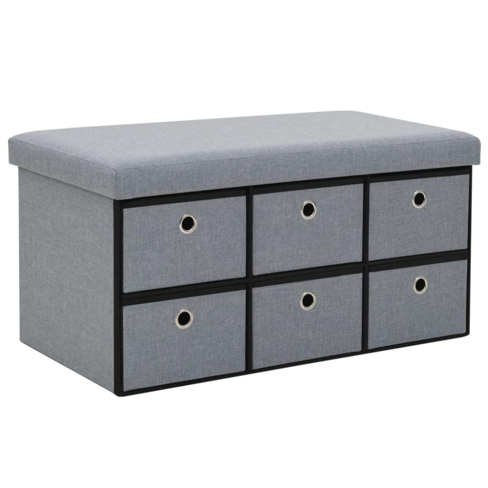 Storage bench foldable 76x38x38 cm artificial linen light gray - Image 2