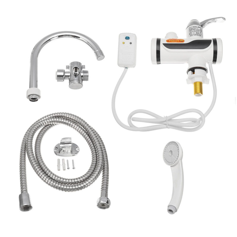 3000W Temperature Display Instant Hot Water Tap Faucet with Three Way Connector and Shower Head - Image 2