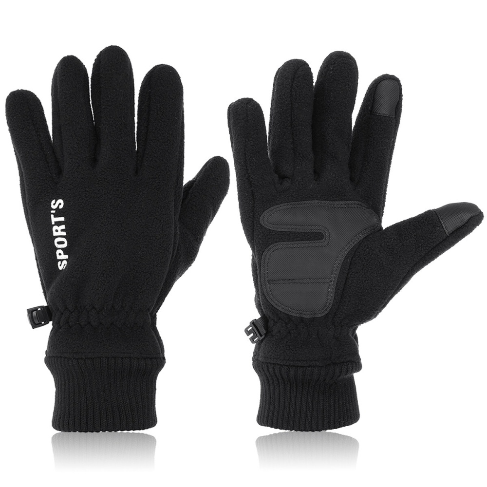 Warmer Anti-slip Touch Screen Windproof Full Finger Fleece Gloves Skiing Cycling Gloves - Black - Image 2