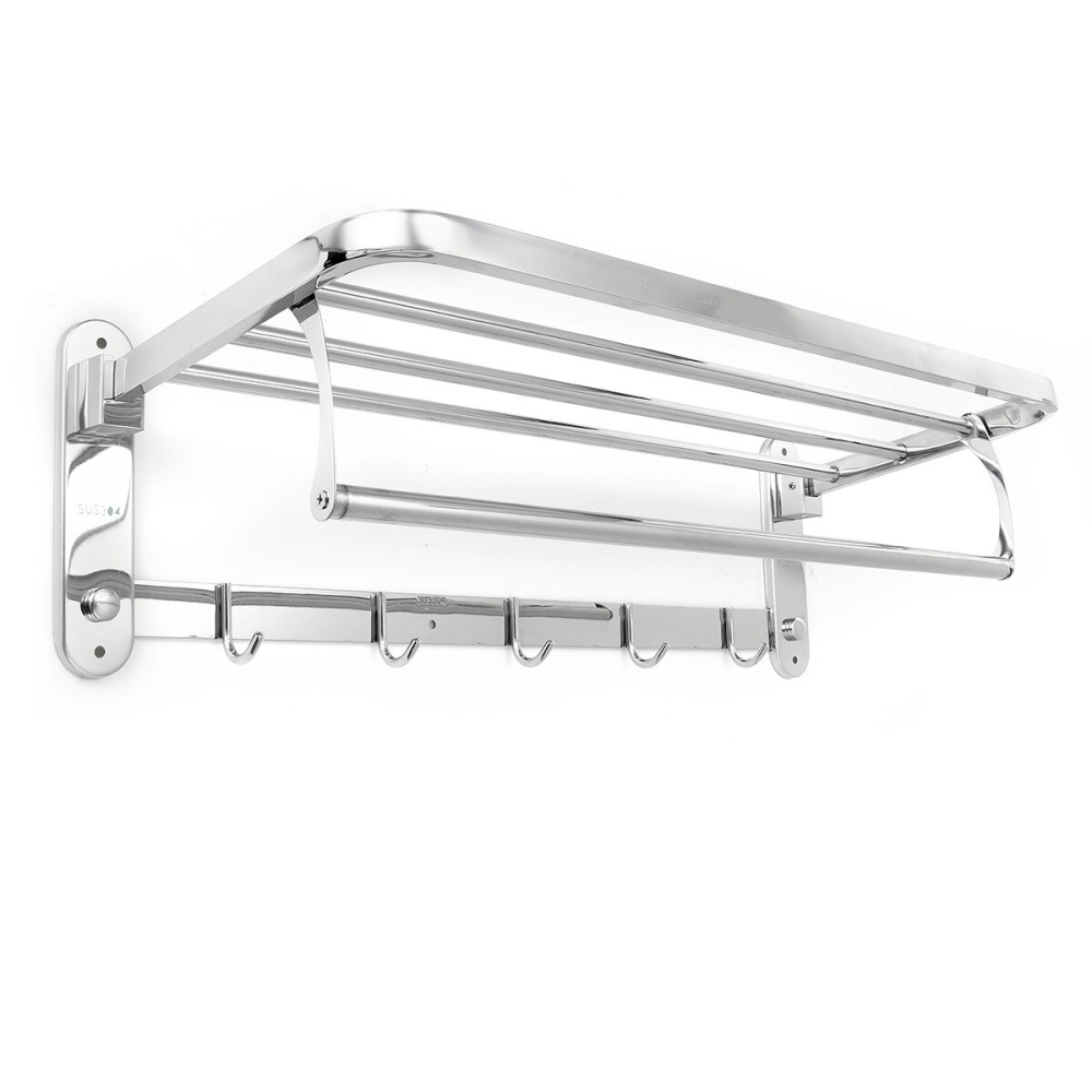 Bakeey 304 Stainless Steel Perforated Towel Rack Double Rod Shelf Strong Bearing Capacity For Home Hotel - Image 2