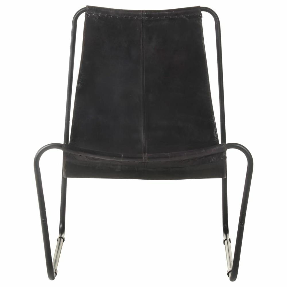 Relaxing Chair Black Real Leather - Image 2