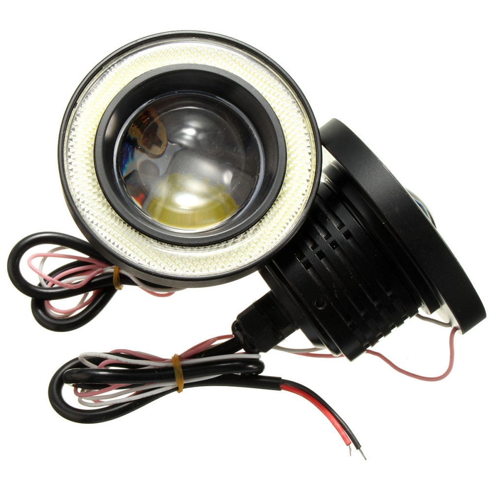 2PCS 20W 3.5 Inch LED Projector Car Fog Lights White with COB Angel Eyes Halo Rings Bulb White - Image 2