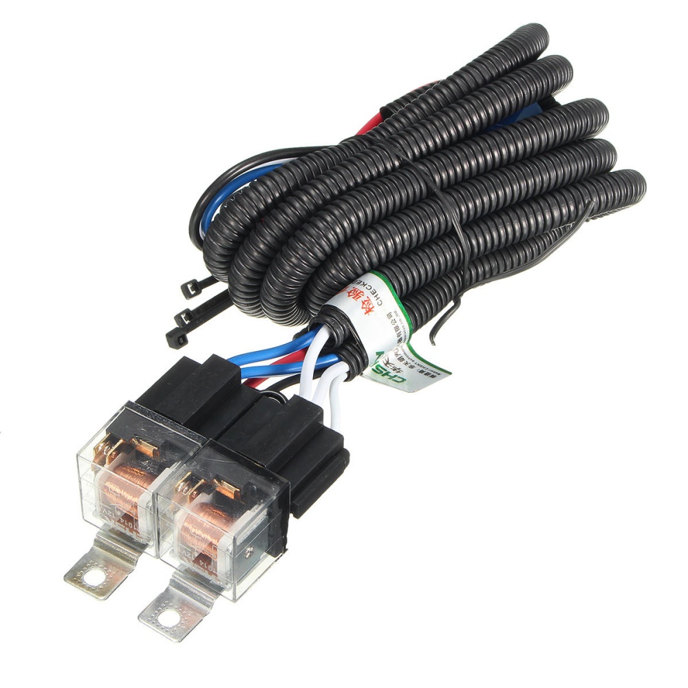 12V 7inch H4 Headlight 2 Headlamp Relay Wiring Harness Light Socket Plug Connector - Image 2