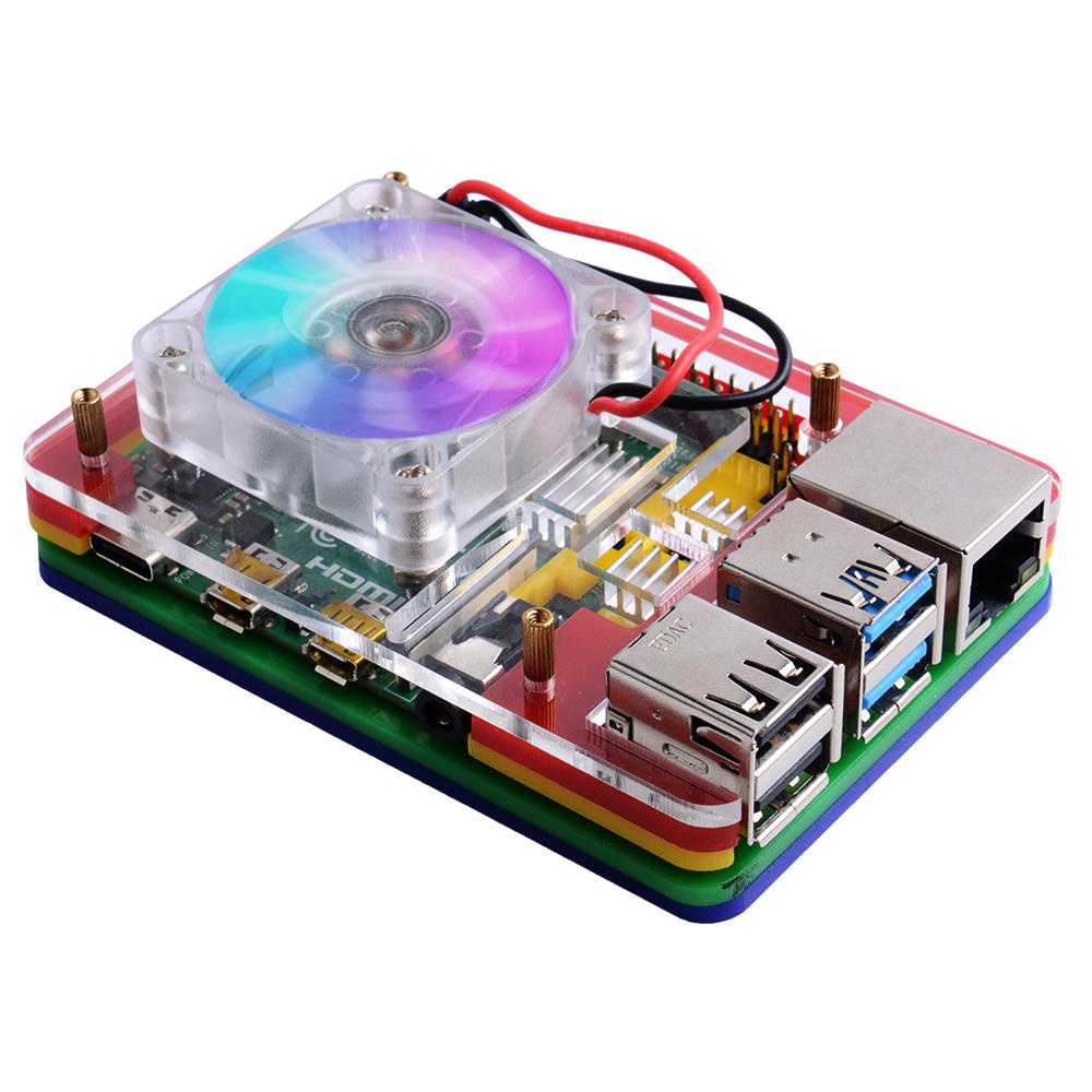 5-Layer Black/Transparent/RGB Colorful Acrylic Case Compatible ICE Tower Cooler for Raspberry Pi 4B with 4010 Cooling Fan - Black - Image 2