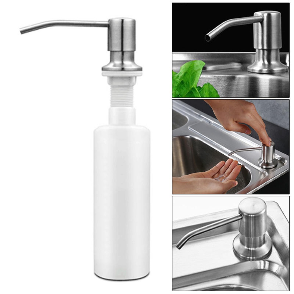 300ml Stainless Steel Sink-Mounted Liquid Soap Dispenser Kitchen Bathroom Bottle - Image 2