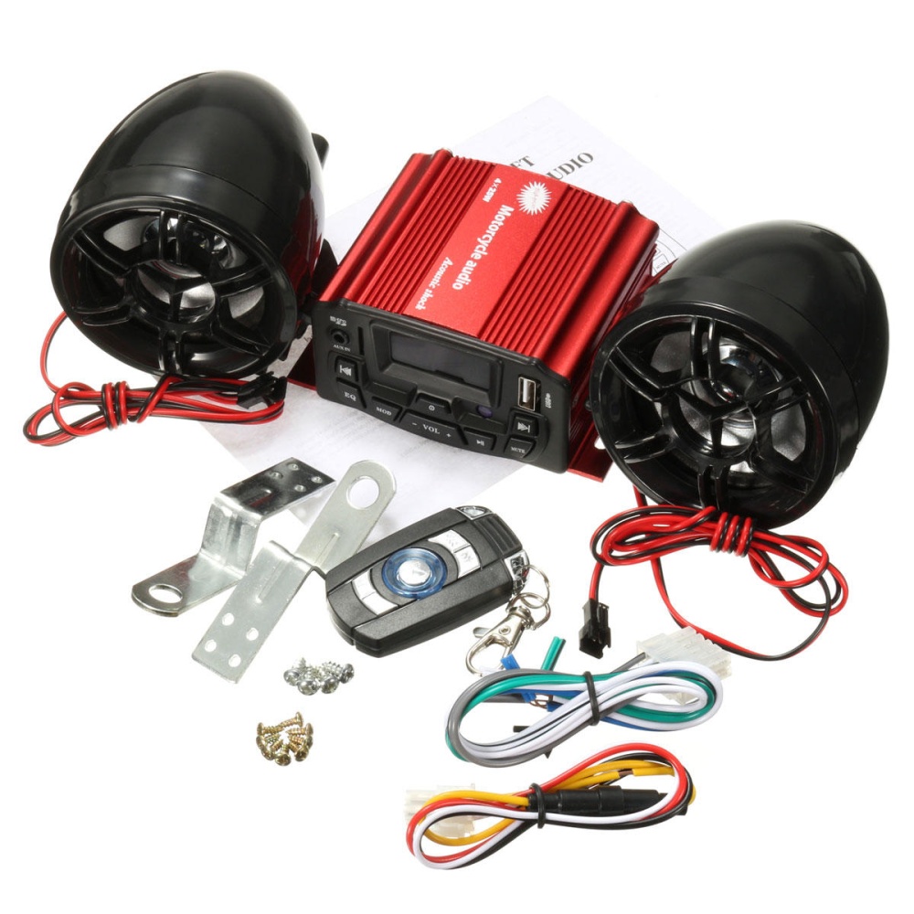 12V Audio Remote Control Sound System Motorcycle Speaker SD USB MP3