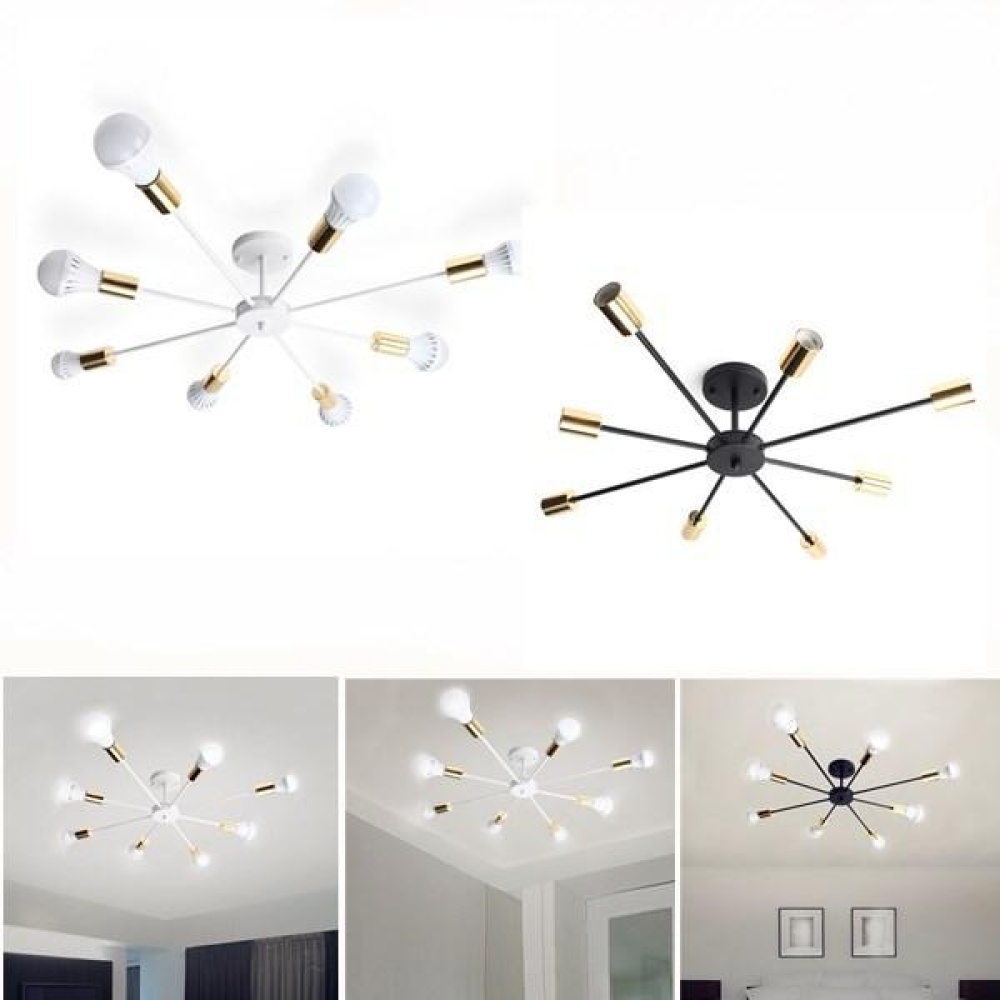 E27 8 Heads Vintage Industrial Edison Chandelier Metal Flush Mount LED Ceiling Lights AC 85-265V - White