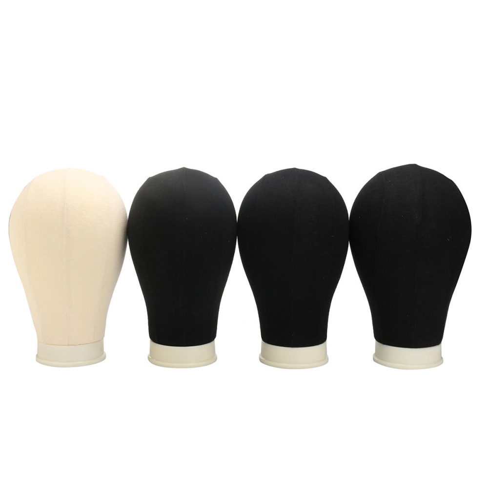 20-25'' Canvas Block Head Set with Mount Hole Plate Mannequin Model Cap Wigs Jewelry Display Stand - #3 - Image 2