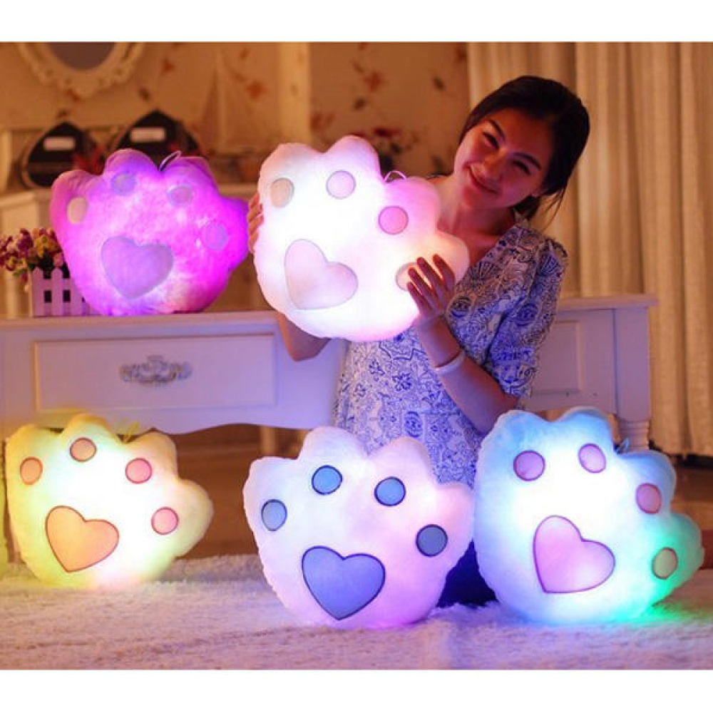 Plush Colorful LED Light Music Bear Paw Shape Throw Pillow Home Sofa Decor Festival Birthday Gift - Light&Music White - Image 2