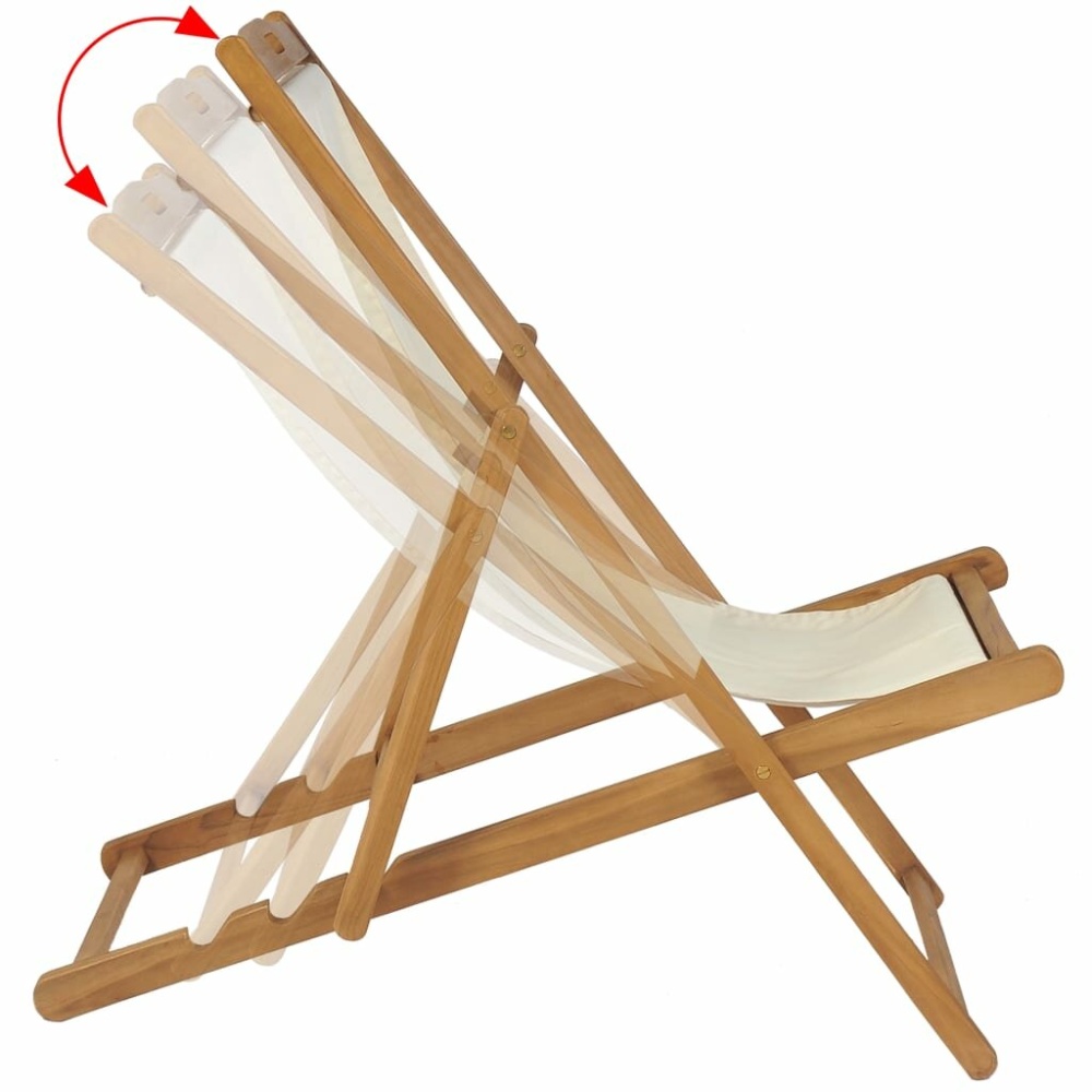 Deck Chair Teak 22.1"x41.3"x37.8" Cream - Image 2