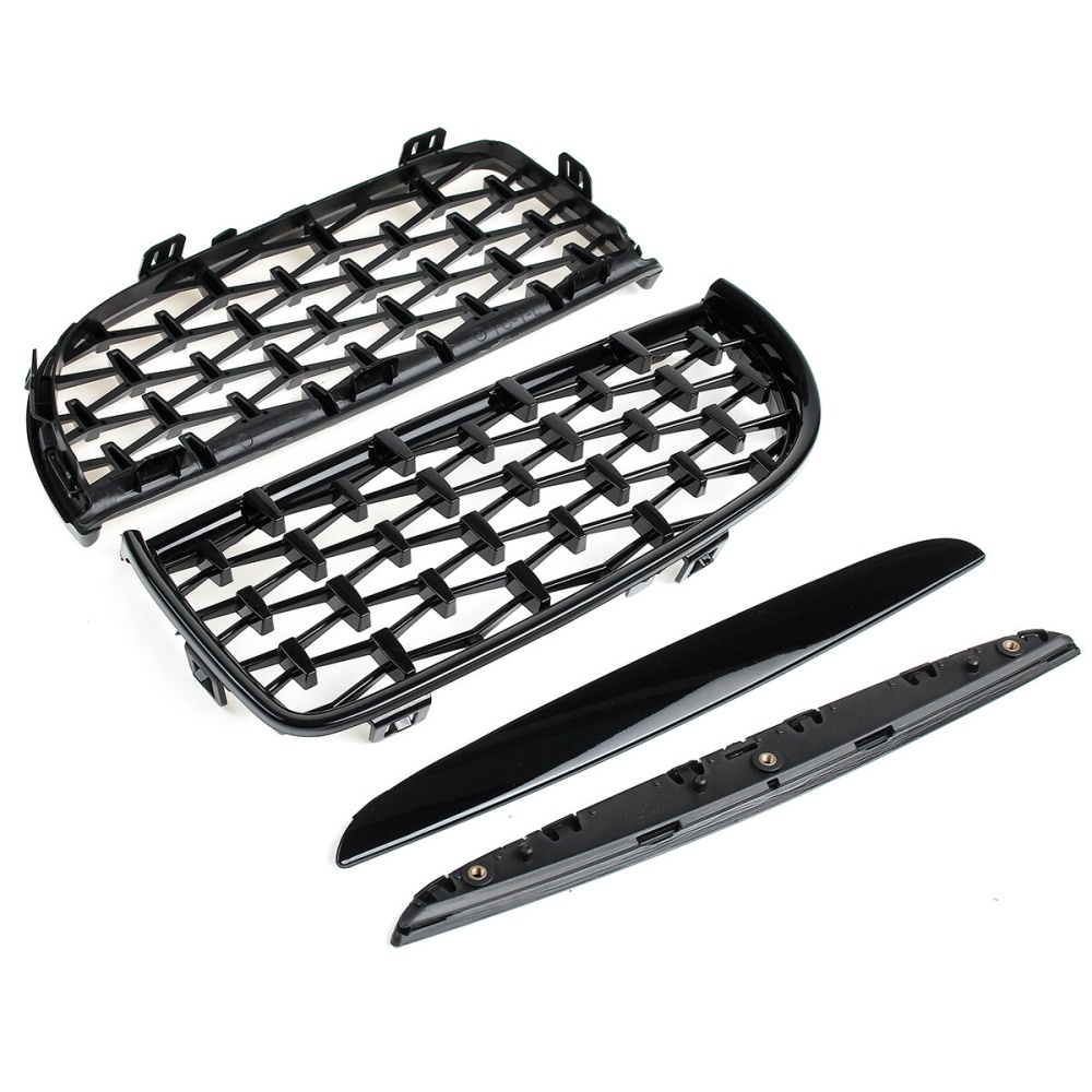 Front Bumper Hood Grille Eyelids Dual Slat Diamond Style Glossy Black For BMW 3 Series E90 E91 05-08 - Image 2