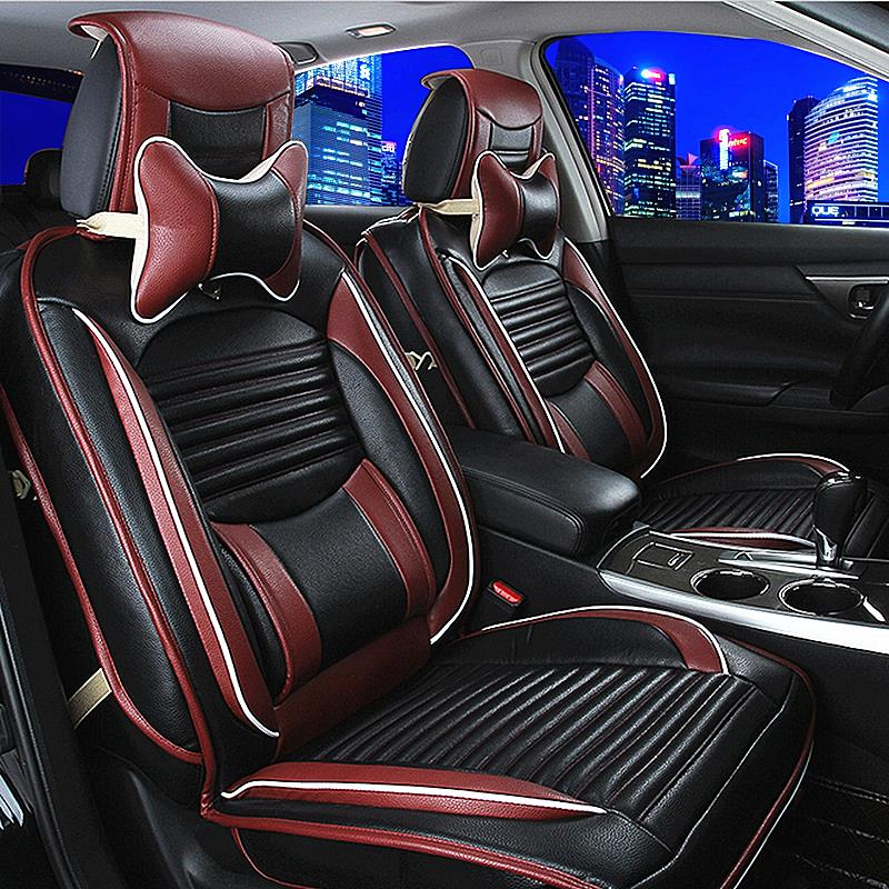 Black PU Leather Full Surround Car Seat Cover Cushion Front & Rear Set Fit for 5 Seat Car - Image 2