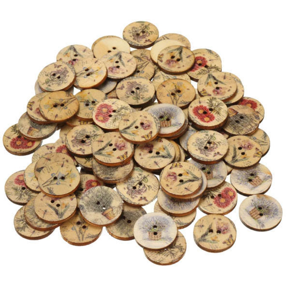 100pcs Mixed Color Wooden Flower Sewing Buttons DIY Craft Bag Hat Clothes Decoration Sewing Button - Image 2