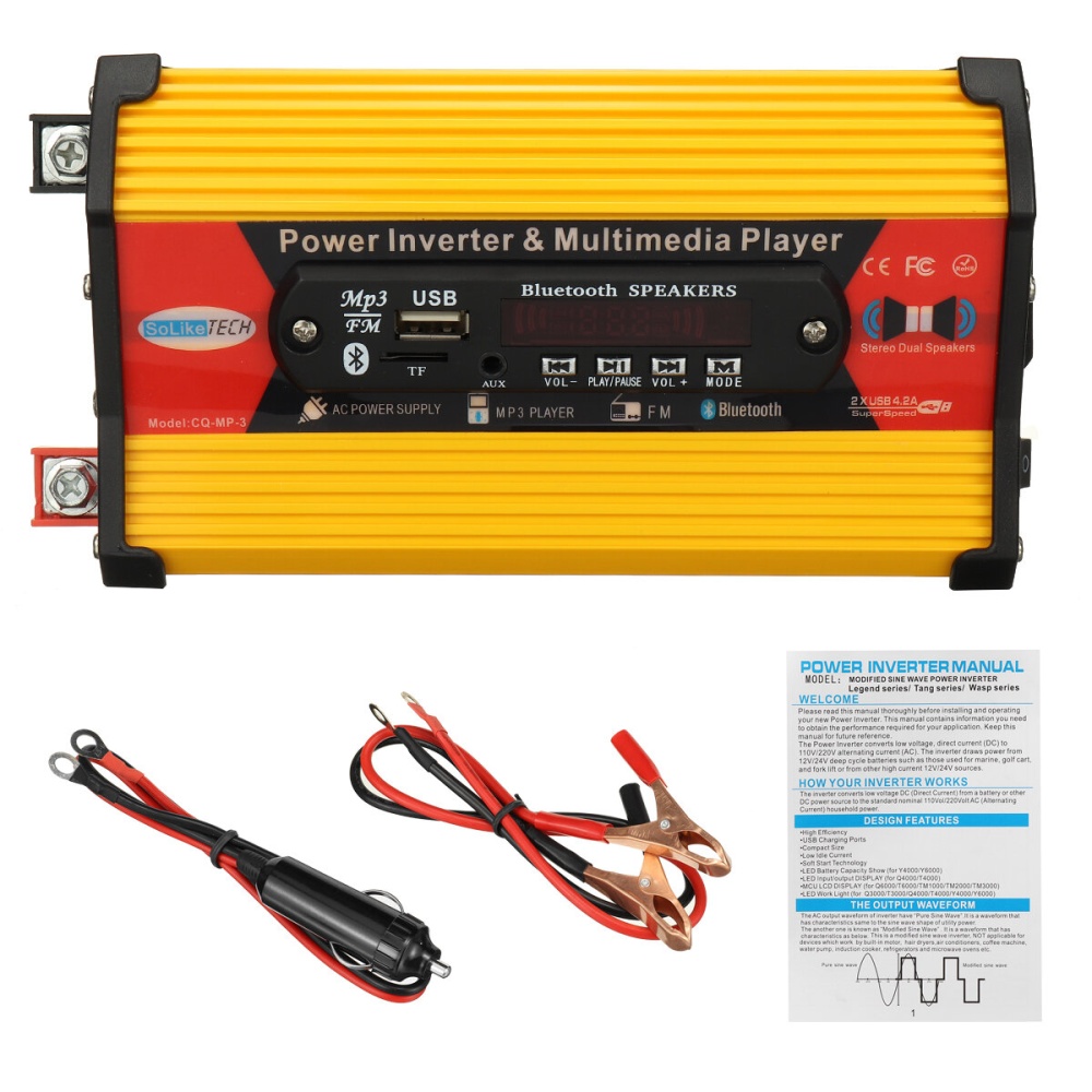 300W 12V To 220V/110V DC 10V~15V Car Inverter Power Supply Modified Sine Wave with MP3 Music Radio bluetooth Function - 12V-110V - Image 2