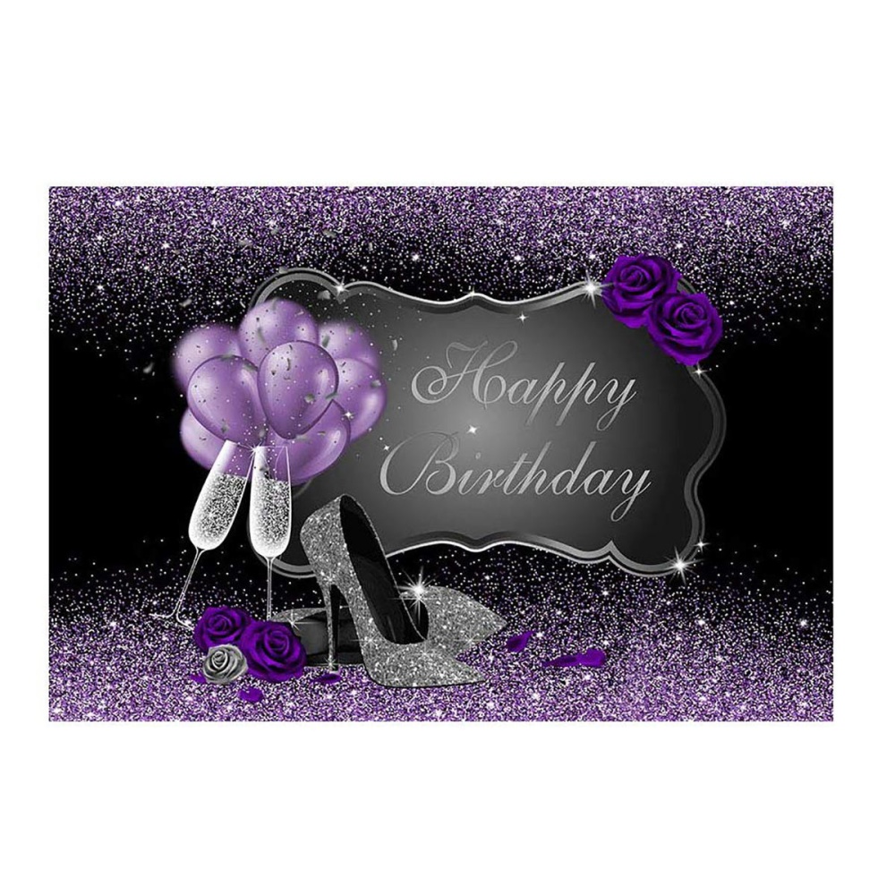 5x3FT 7x5FT 8x6FT Purple Rose Balloon Sliver Happy Birthday Photography Backdrop Background Studio Prop - 0.9x1.5m - 1.8x2.4m - Image 2