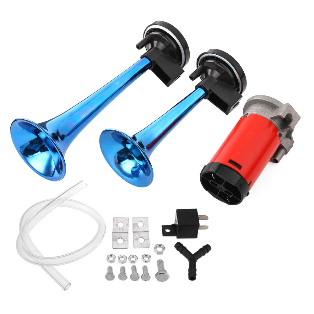 12V 178DB Air Horn Dual Trumpet Ultra Loud Universal For Train Trailer Truck Motorcycle - Blue - Image 2