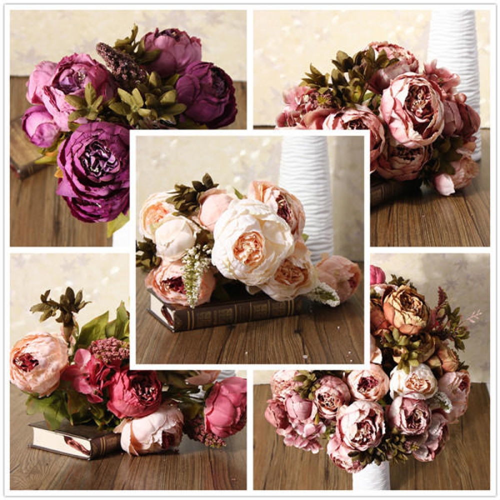 Artificial Peony Bouque Silk Flowers Home Room Party Wedding Garden Decoration - Light Pink - Image 2