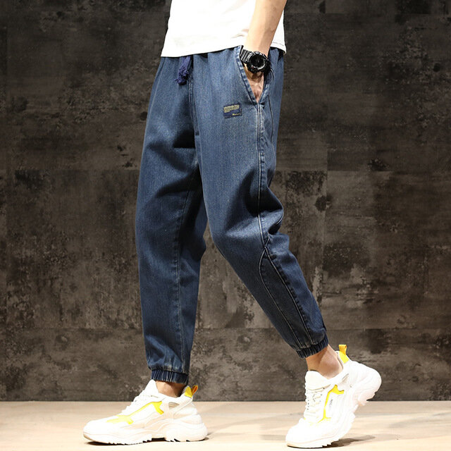 Elastic Jeans Men's Loose Straight Nine Pants Trend Harem Pants Port Wind Trend Men's Beam - XXXL Black