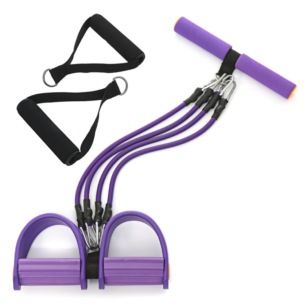 Multifunction Resistance Tesion Rope AB Training Leg Exerciser Fitness Pull Rope with Foot Pedal Home Gym Yoga Workout Exercise Bands - Purple