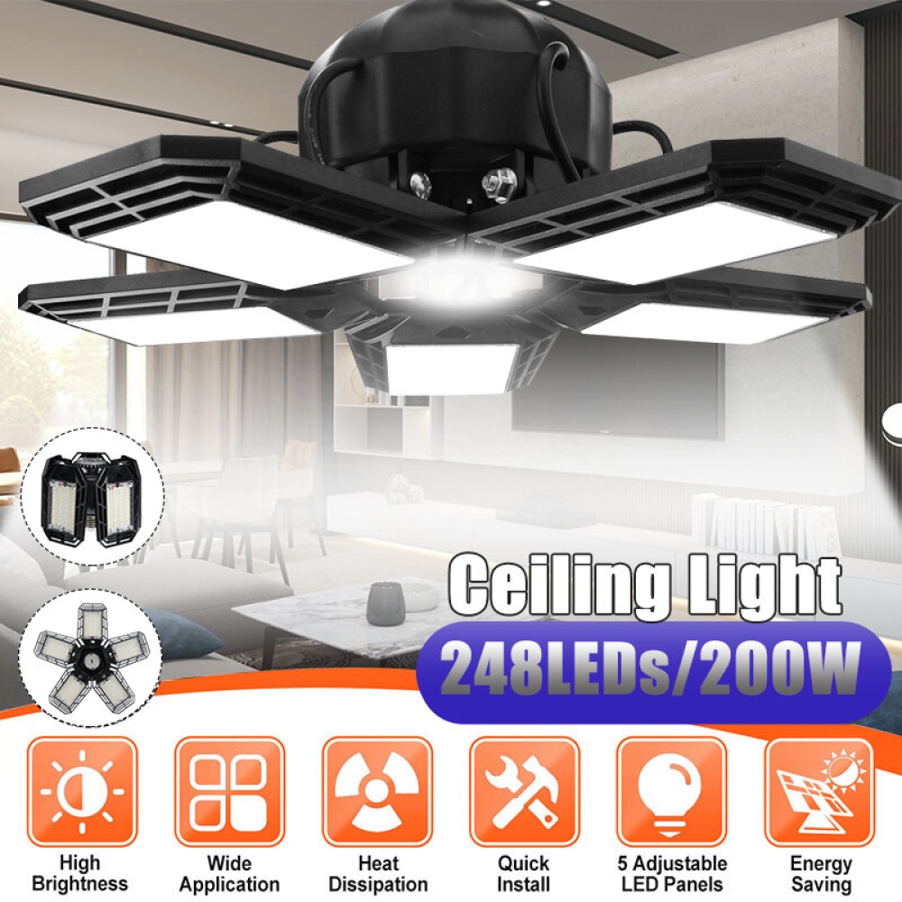 248 LED 5 Panels Deformable Garage Light E27 Basement Ceiling Lights Folding LED Workshop Fixture - Image 2