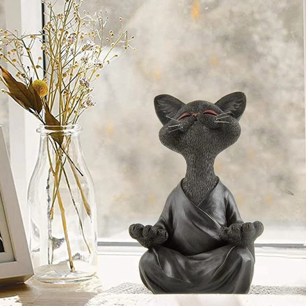 12.5x8x5.5CM Whimsical Meditating Cat Figurine Meditation Resin Cat Art Statues - Yellow - Image 2