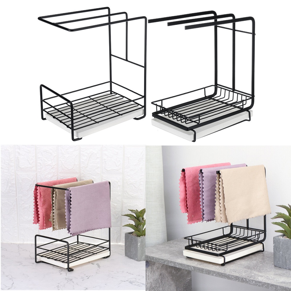 3-IN-1 Kitchen Storage Rack Sponge Rag Holder Drain Tray Stainless Steel Organizer Hold - A - Image 2