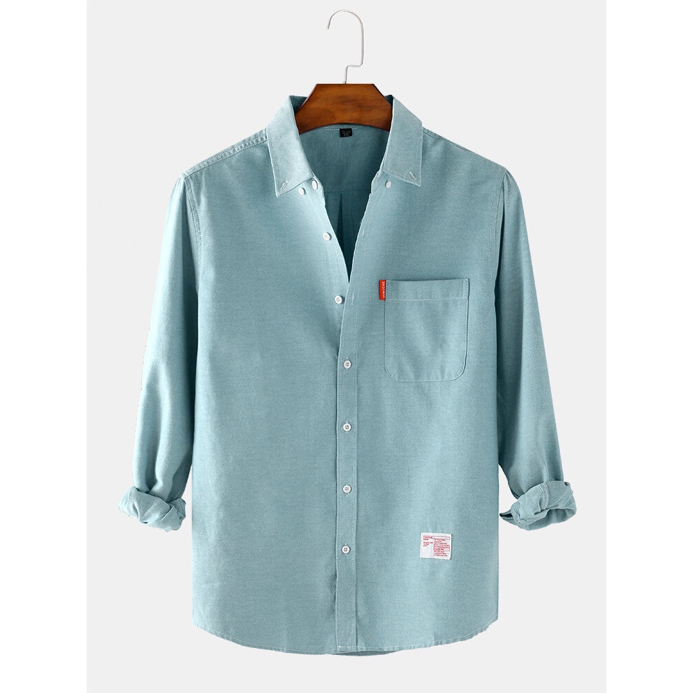 Mens Solid Color Cotton Loose Casual Long Sleeve Shirts With Pocket - Grey M