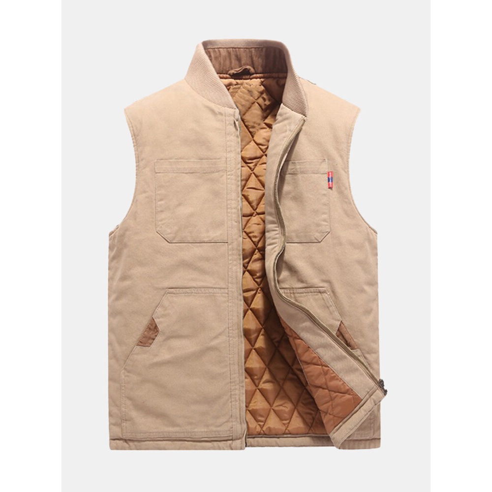 Mens Outdoor Thickened Warm Stand Collar Sleeveless Multi Pockets Casual Vest - M Navy