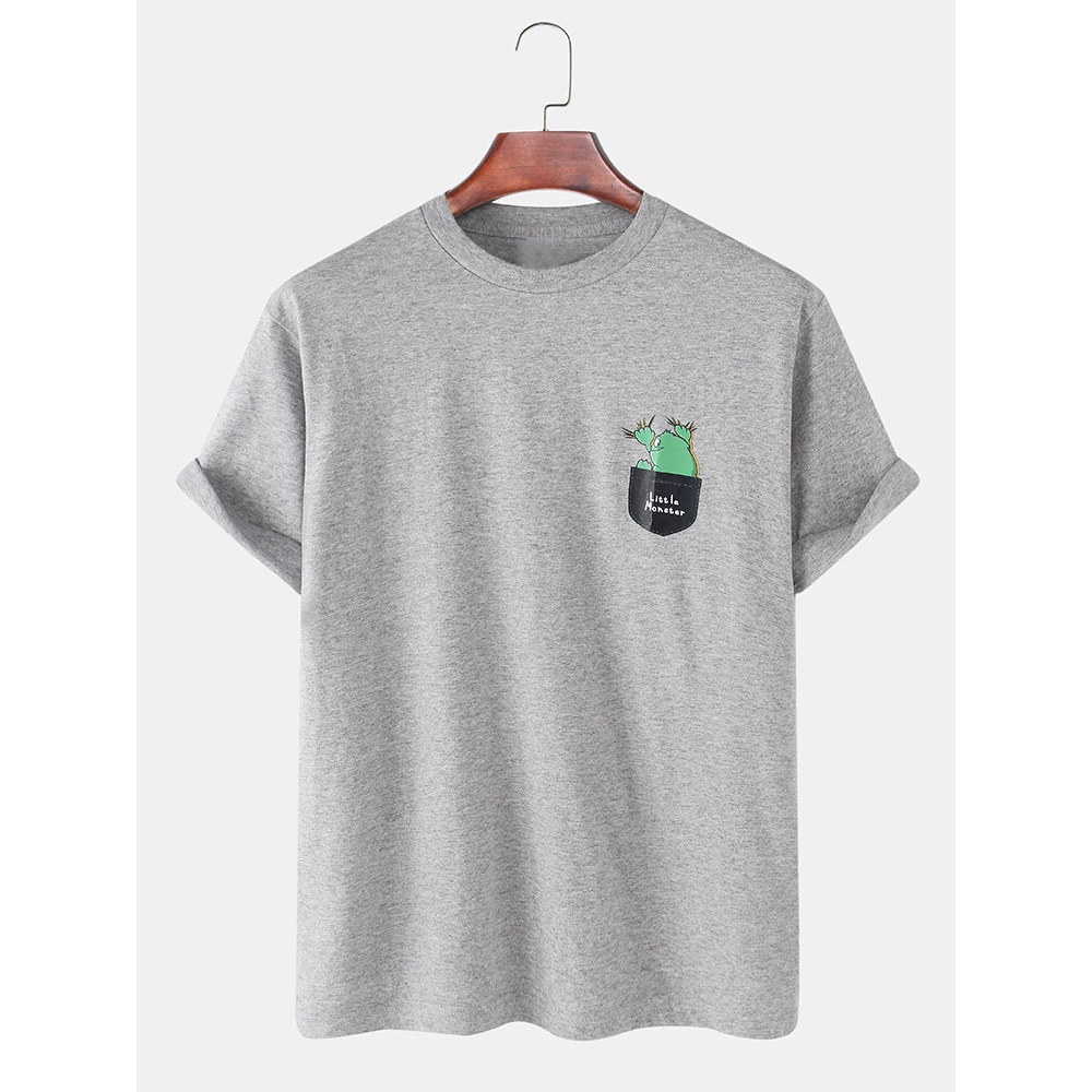 Mens Cartoon Animal Letter Print Cotton Casual Short Sleeve T-Shirts - Yellow M