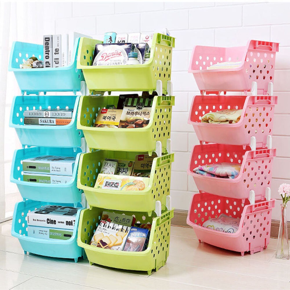 4 Tiers Plastic Stacked Storage Basket Fruit Vegetables Holders Shelf Rack Store for Kitchen Tools - 1 - Image 2