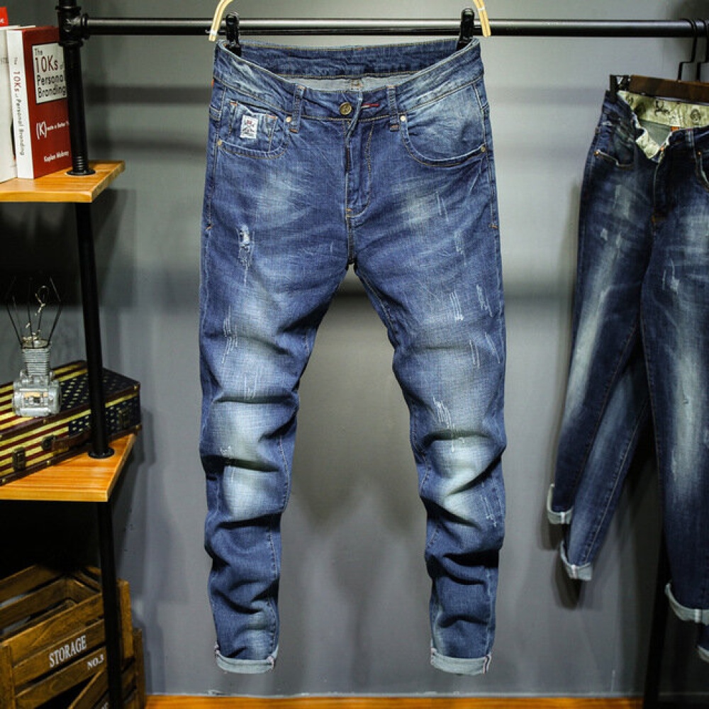 New Men's Straight Slim Jeans Stretch Casual Feet Denim Trousers - 30 Photo Color