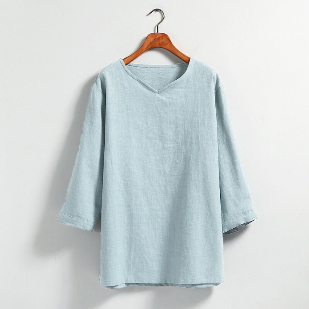 Mens Vintage Chinese Style Solid Color Casual Loose Tops - S Black