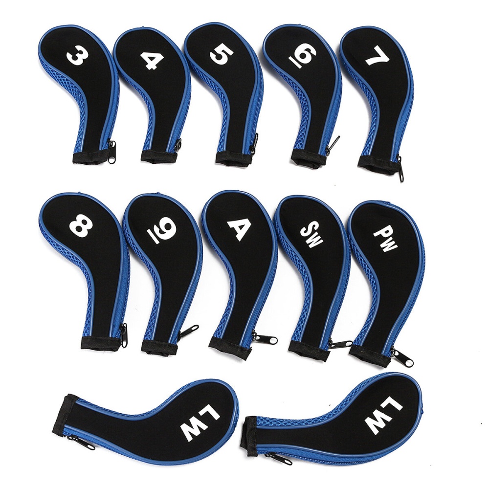 12Pcs/set Golf Clubs Iron Head Covers Driver Professional Number Tag Headcovers Rubber Golf Long Neck Protector Case with Zipper Long Neck Blue - Image 2