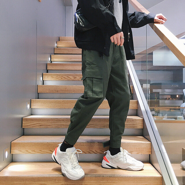 Male Large Size Multi-bag Beam Pants Casual Fat Shrink Trousers - 34 Army Green - Image 2